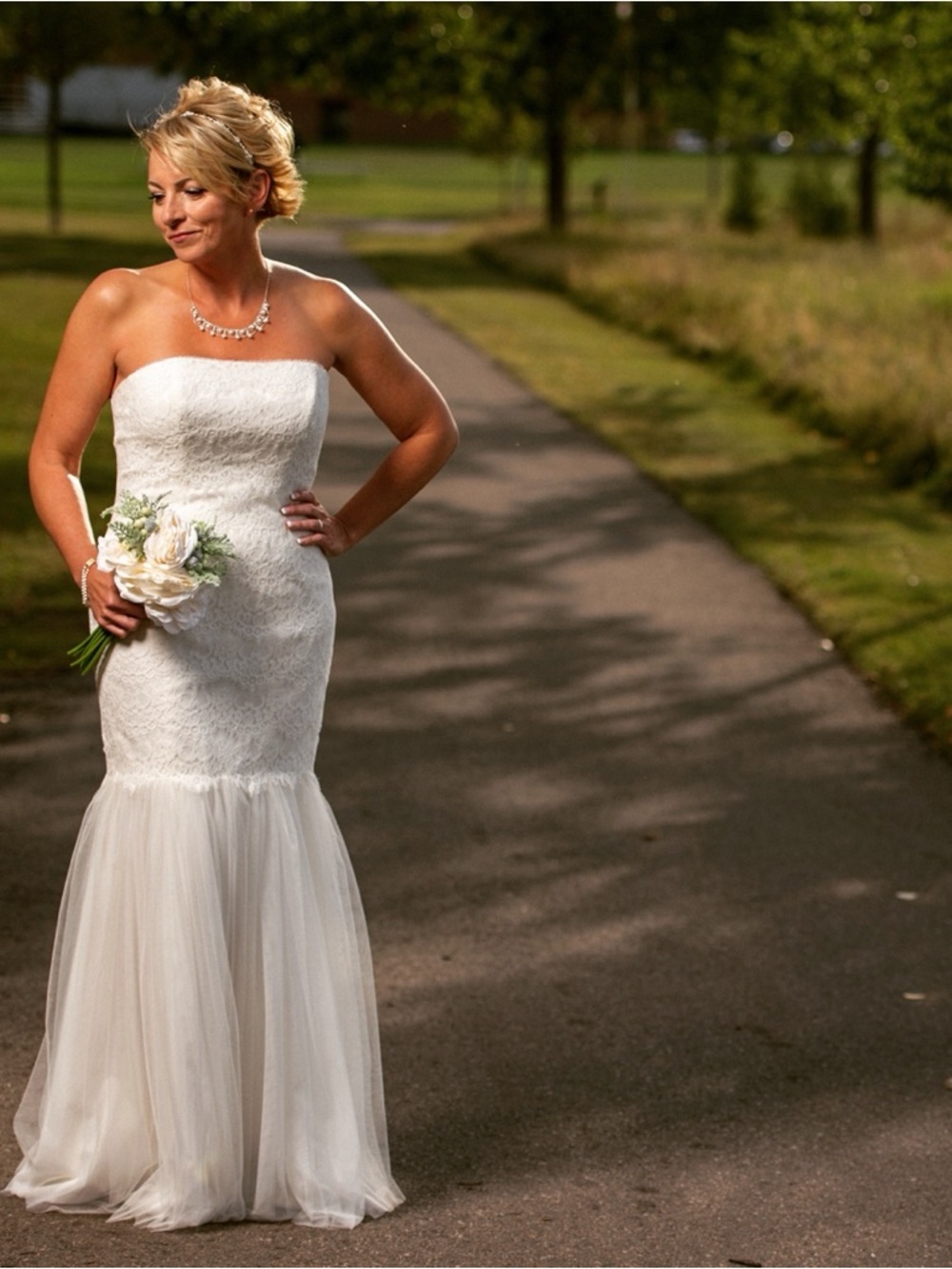 David's Bridal Galina Ivory Lace Mermaid Wedding Dress